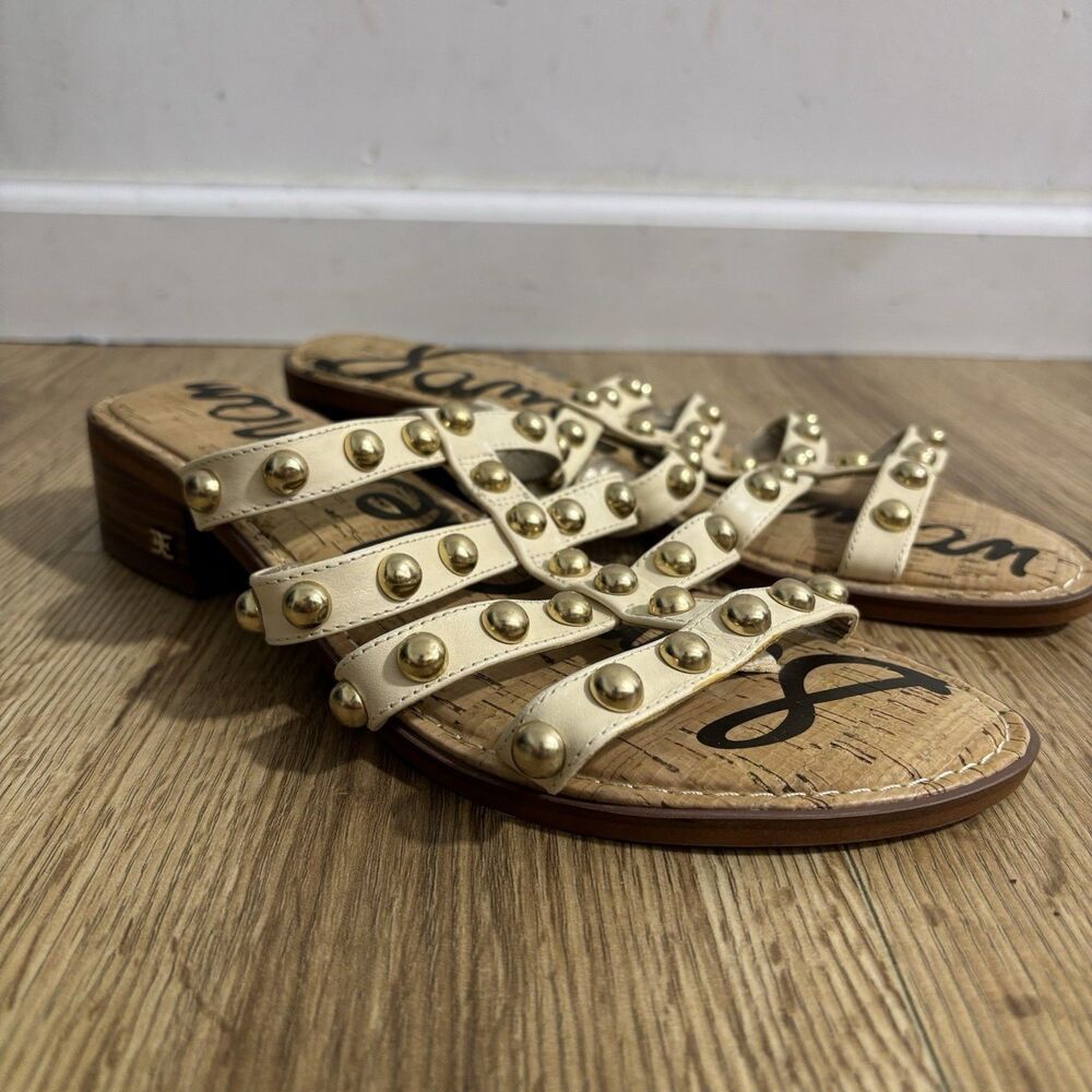 Sam Edelman Juniper Sandals Sz 10 Ivory Leather Studded Slides Heels NEW
